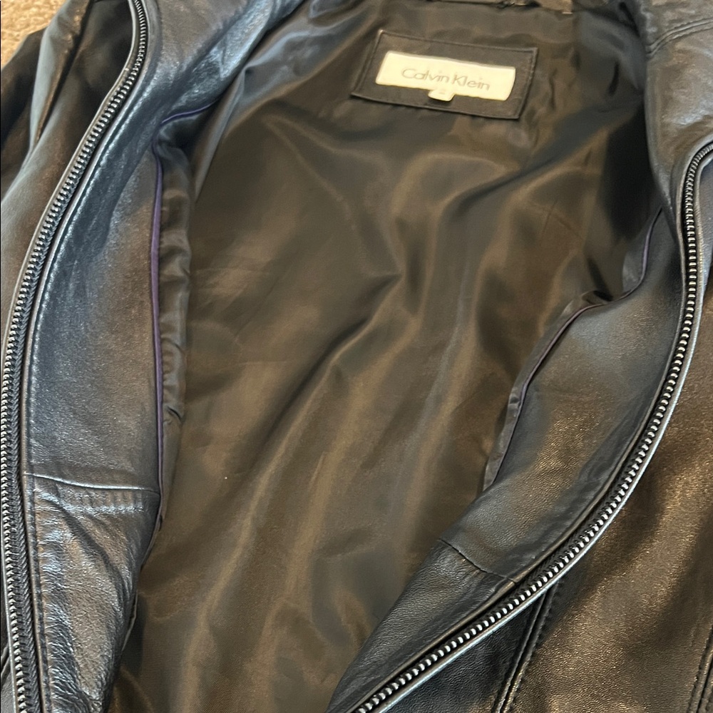 Calvin Klein Black Leather Zip-Up Women's Jacket - Picture 4 of 6